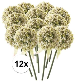 Bellatio Flowers & Plants Kunstbloem - 12x - Sierui / Allium - wit/groen - 70 cm - kunststof decoratie