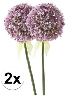 Bellatio Flowers & Plants Kunstbloem - 2x - Sierui / Allium - lila paars - steel van 70 cm