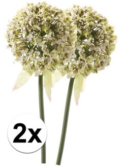 Bellatio Flowers & Plants Kunstbloem - 2x - Sierui / Allium - wit/groen - 70 cm - kunststof decoratie