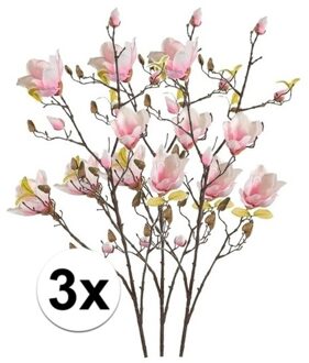 Bellatio Flowers & Plants Kunstbloem - 3x - Magnolia - op tak - 105 cm - roze - sierbloemen - decoratie