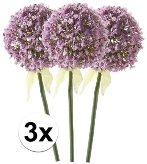 Bellatio Flowers & Plants Kunstbloem - 3x - Sierui / Allium - lila paars - steel van 70 cm