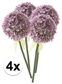 Bellatio Flowers & Plants Kunstbloem - 4x - Sierui / Allium - lila paars - steel van 70 cm
