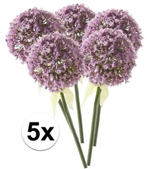 Bellatio Flowers & Plants Kunstbloem - 5x - Sierui / Allium - lila paars - steel van 70 cm