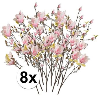 Bellatio Flowers & Plants Kunstbloem - 8x - Magnolia - op tak - 105 cm - roze - sierbloemen - decoratie