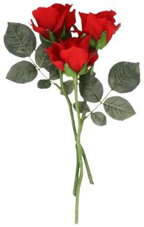 Bellatio Flowers & Plants Kunstbloem Roos Alice - 3x - 30 cm - rood - kunststof - luxe - kunstbloemen - decoratie