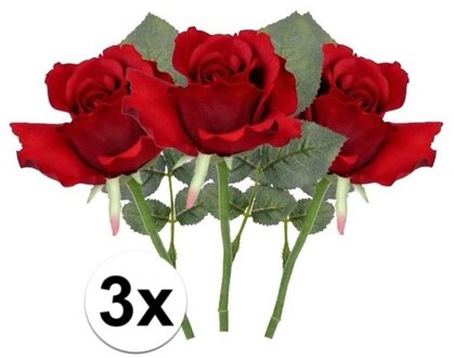 Bellatio Flowers & Plants Kunstbloem Roos Alice - 3x - 30 cm - rood - kunststof - luxe - kunstbloemen - decoratie