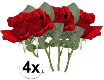 Bellatio Flowers & Plants Kunstbloem Roos Alice - 4x - 30 cm - rood - kunststof - luxe - kunstbloemen - decoratie