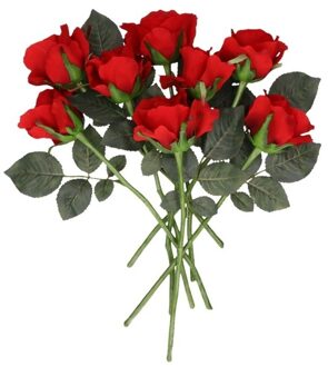 Bellatio Flowers & Plants Kunstbloem Roos Alice - 8x - 30 cm - rood - kunststof - luxe - kunstbloemen - decoratie