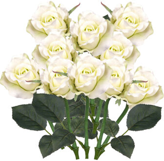 Bellatio Flowers & Plants Kunstbloem roos Alice de luxe - 10x stuks - wit - 30 cm - kunststof steel - decoratie