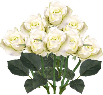 Bellatio Flowers & Plants Kunstbloem roos Alice de luxe - 8x stuks - wit - 30 cm - kunststof steel - decoratie