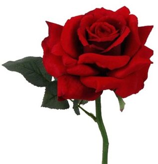 Bellatio Flowers & Plants Kunstbloem Roos de luxe - 1x - rood - 30 cm - kunststof steel - decoratie bloemen