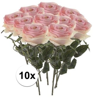 Bellatio Flowers & Plants Kunstbloem roos Simone - 10x - licht roze - 45 cm - decoratie bloemen