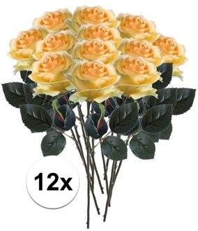 Bellatio Flowers & Plants Kunstbloem roos Simone - 12x - geel - 45 cm - decoratie bloemen