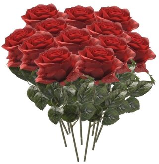 Bellatio Flowers & Plants Kunstbloem roos Simone - 12x - rood - 45 cm - decoratie bloemen