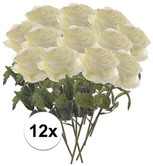 Bellatio Flowers & Plants Kunstbloem roos Simone - 12x - wit - 45 cm - decoratie bloemen