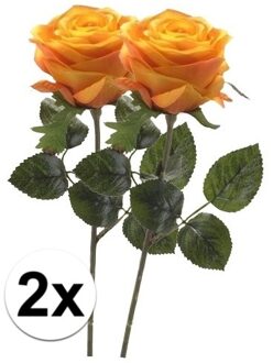 Bellatio Flowers & Plants Kunstbloem roos Simone - 2x - geel/oranje - 45 cm - decoratie bloemen