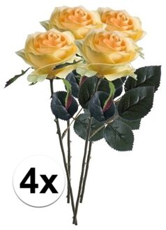 Bellatio Flowers & Plants Kunstbloem roos Simone - 4x - geel - 45 cm - decoratie bloemen