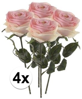 Bellatio Flowers & Plants Kunstbloem roos Simone - 4x - licht roze - 45 cm - decoratie bloemen