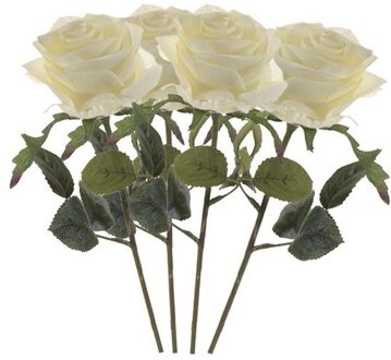 Bellatio Flowers & Plants Kunstbloem roos Simone - 4x - wit - 45 cm - decoratie bloemen