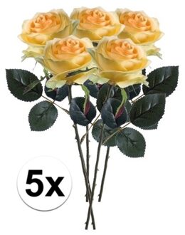 Bellatio Flowers & Plants Kunstbloem roos Simone - 5x - geel - 45 cm - decoratie bloemen