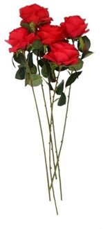 Bellatio Flowers & Plants Kunstbloem roos Simone - 5x - rood - 45 cm - decoratie bloemen