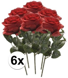 Bellatio Flowers & Plants Kunstbloem roos Simone - 6x - rood - 45 cm - decoratie bloemen