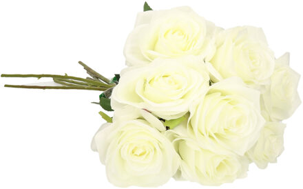 Bellatio Flowers & Plants Kunstbloem roos Simone - 6x - wit - 45 cm - decoratie bloemen