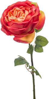 Bellatio Flowers & Plants Kunstbloem roos Vicky - oranje - 66 cm - kunststof steel - decoratie bloemen