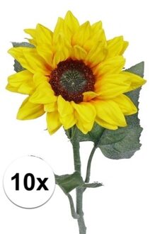 Bellatio Flowers & Plants Kunstbloem Zonnebloem tak - 10x - 81 cm - geel - kunst zijdebloem - decoratie