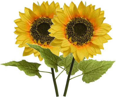 Bellatio Flowers & Plants Kunstbloem Zonnebloem tak - 2x - 76 cm - geel - kunst zijdebloem - decoratie bloemen