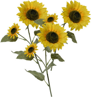 Bellatio Flowers & Plants Kunstbloem Zonnebloem tak - 3x - 72 cm - geel - kunst zijdebloem - decoratie bloemen