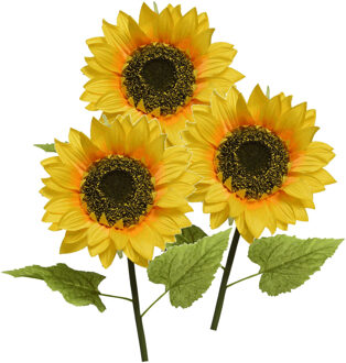 Bellatio Flowers & Plants Kunstbloem Zonnebloem tak - 3x - 76 cm - geel - kunst zijdebloem - decoratie bloemen