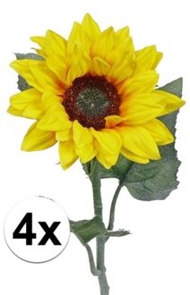 Bellatio Flowers & Plants Kunstbloem Zonnebloem tak - 4x - 81 cm - geel - kunst zijdebloem - decoratie