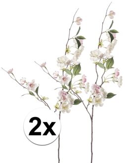 Bellatio Flowers & Plants Kunstbloemen Perzik Bloesem tak - 2x - 80 cm - roze - kunststof decoratie