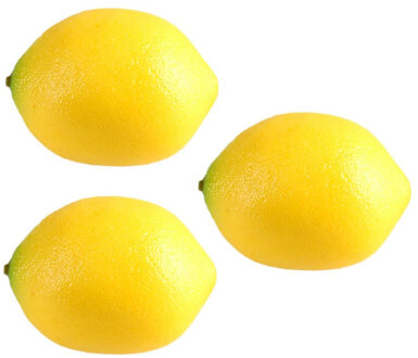 Bellatio Flowers & Plants Kunstfruit - 5x stuks - citroen - geel - 7 cm - namaak/nep fruit - verzwaard - kunststof decoratie