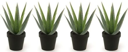 Bellatio Flowers & Plants Kunstplant Aloe Vera - 4x - groen - in zwarte pot - 23 cm