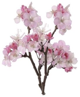 Bellatio Flowers & Plants Kunstplant bloem - 2x - appelbloesem - kunstbloem/tak - 17 bloemen - 36 cm - roze
