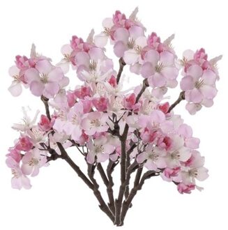 Bellatio Flowers & Plants Kunstplant bloem - Set van 5x stuks - appelbloesem - kunstbloem/tak - 17 bloemen - 36 cm - roze