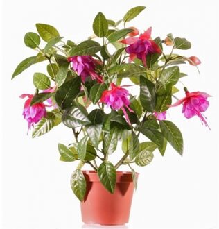 Bellatio Flowers & Plants kunstplant met bloemen - fuchsia roze - 30 cm - binnen Groen