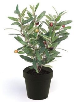 Bellatio Flowers & Plants Kunstplant olijfboompje - groen - in zwarte pot - 35 cm