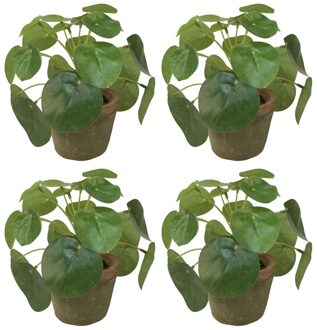 Bellatio Flowers & Plants Kunstplant pilea/pannekoekplant - 4x - mini - groen - in pot - 13 cm