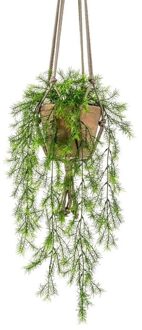 Bellatio Flowers & Plants Kunstplant - varen - groen - 75 cm - in terracotta hangpot