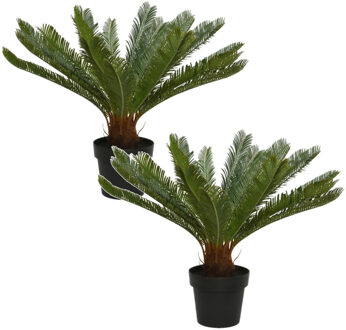 Bellatio Flowers & Plants Kunstplant Varenpalm - Set van 2x stuks - groen - D80 x H60 cm - zwarte pot - kunststof - Varens pla