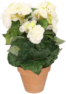 Bellatio Flowers & Plants Kunstplanten witte Begonia met bloemen 30 cm - Kunstplanten