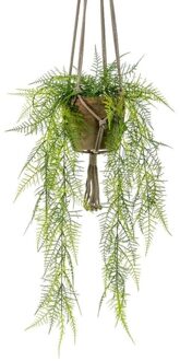 Bellatio Flowers & Plants Nep hangplant kantvaren groen in terracotta pot kunstplant