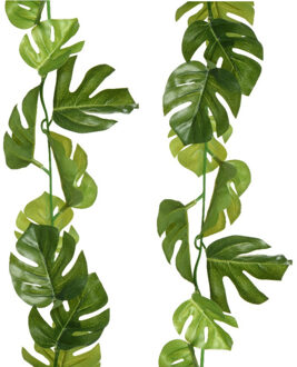 Bellatio Flowers & Plants Plantenslinger/kunstplant - 2x - Monstera - groen - kunststof - 180 cm - Gatenplant - Kunstplanten