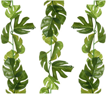 Bellatio Flowers & Plants Plantenslinger/kunstplant - 3x - Monstera - groen - kunststof - 180 cm - Gatenplant