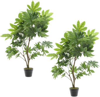 Bellatio Flowers & Plants Set van 2x stuks groene Aralia klimop kunstplanten in zwarte pot 90 cm