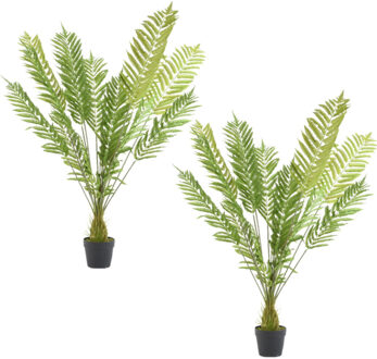 Bellatio Flowers & Plants Set van 2x stuks groene Varen kunstplanten 130 cm in zwarte pot