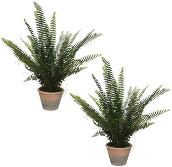Bellatio Flowers & Plants Set van 2x stuks groene Varen kunstplanten 60 cm in pot